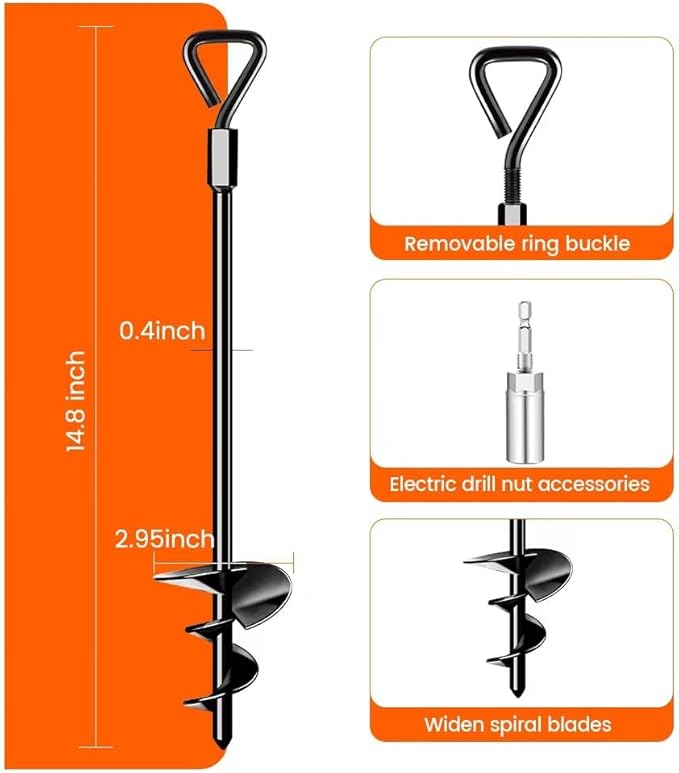 Ground Anchors Tent Stakes Trampoline Anchors Heavy Duty Screw in 4 Pack, Tent Stakes High Winds Heavy Duty for Camping Tent, Canopies, Carports, Sheds, Swing Sets,14in Ground Anchors
