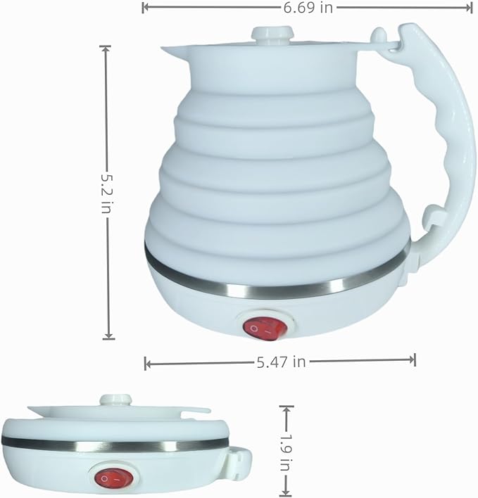 Travel Kettle Electric Collapsible, Portable Electric Kettle Silicone + Paperless Collapsible Coffee Dripper, Travel Pour Over Coffee Maker Single Cup, White