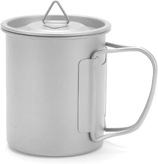 Titanium Camping Mug 300ml/10.1oz Lightweight Titanium Pot with Lid Foldable Handle Tea Cup Coffee for Outdoor Backpacking Hiking Traveling Picnic