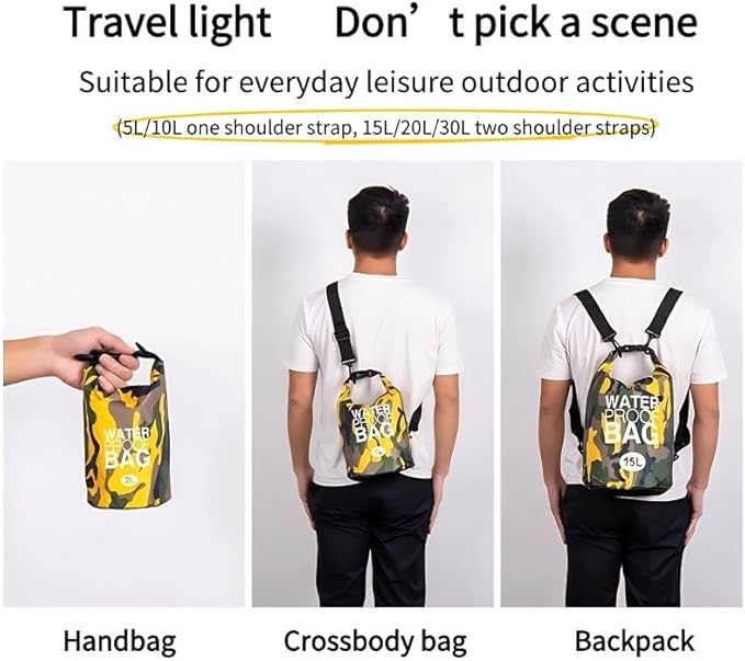 Waterproof Dry Bag Combo 5-30L Roll Top Dry Storage Bag Backpack for Kayaking Boating Beach Camping Travel Fishing, w/Phone Case & Collapsible Water Bottle & Sunglasses & Ear Band,Green 20L