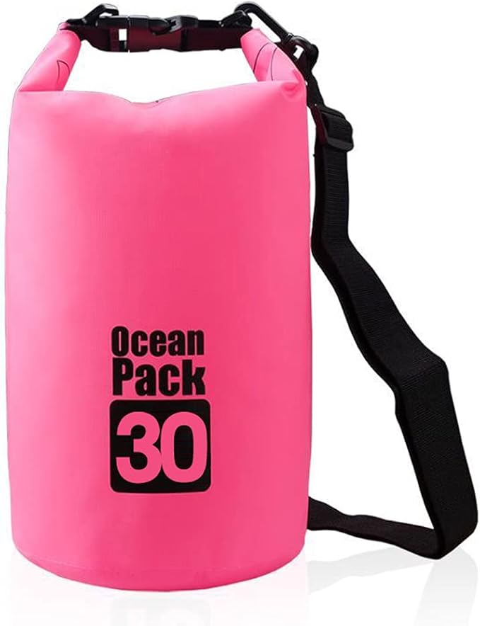 Outdoor Dry Sack/Floating Waterproof Bag 2L/3L/5L/10L/15L/20L/30L for Boating, Kayaking, Hiking, Snowboarding, Camping, Rafting, Fishing and Backpacking (Pink, 30L)