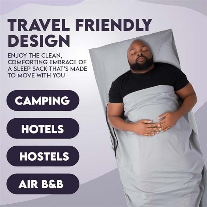 Sleeping Bag Liner XL-Lightweight Adult Sleep Sack – Cotton Summer Sleeping Bag for Adults – Washable Self Tan Sleep Sack – Travel Sheets for Camping & Travel – Compact Camping Bedding