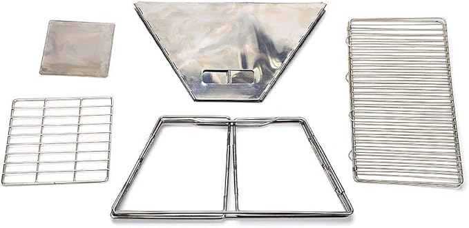 Quick Grill Medium: Original Folding Charcoal BBQ Grill Made from Stainless Steel/Carrying Bag for Backpacking Included /