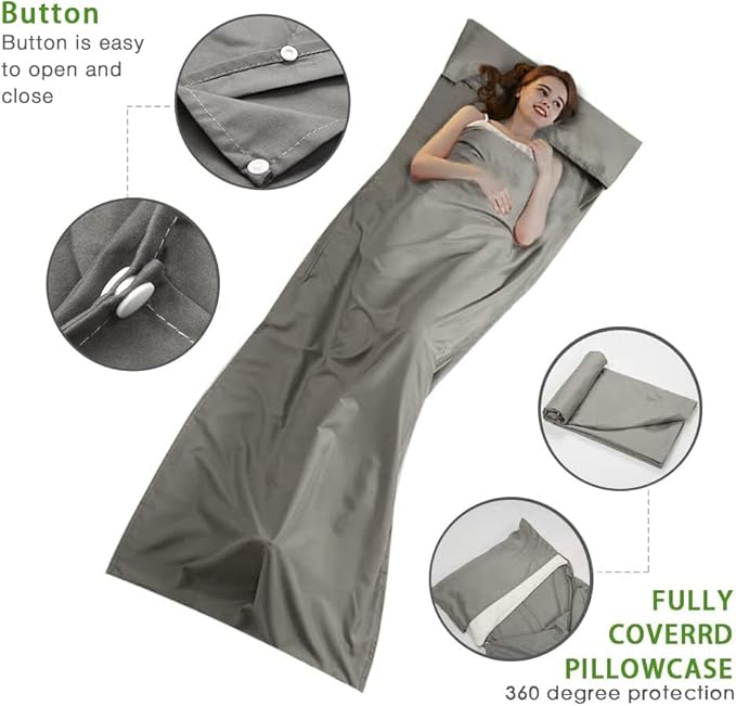 Travel and Camping Sheet Sleeping Bag Liner - Lightweight Compact and Portable Adult Sleeping Bag - Ideal for Traveling,Hostels and Camping