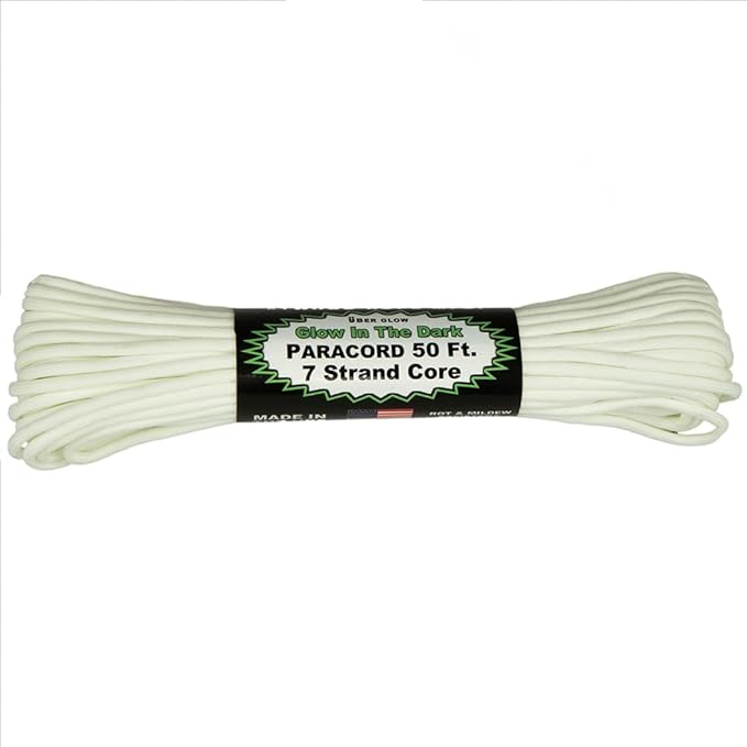 Paracord Planet Glow in The Dark 550lb Paracord – 7 Strand Luminous Parachute Cord for Nighttime Outdoor Utility – 50 ft