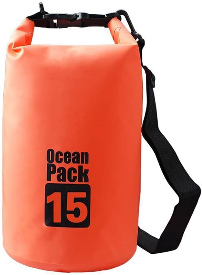 Outdoor Dry Sack/Floating Waterproof Bag 2L/3L/5L/10L/15L/20L/30L for Boating, Kayaking, Hiking, Snowboarding, Camping, Rafting, Fishing and Backpacking (Orange, 15L)