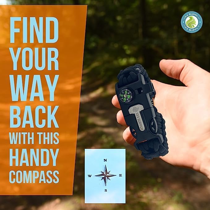 Paracord Bracelet Compass Hiking Survival Emergency Whistle Fire Starter Kit Camping Gear Hiking Essentials Fishing Hunting Accessories EDC Backpacking Gear Tactical Survival Gear Equipment