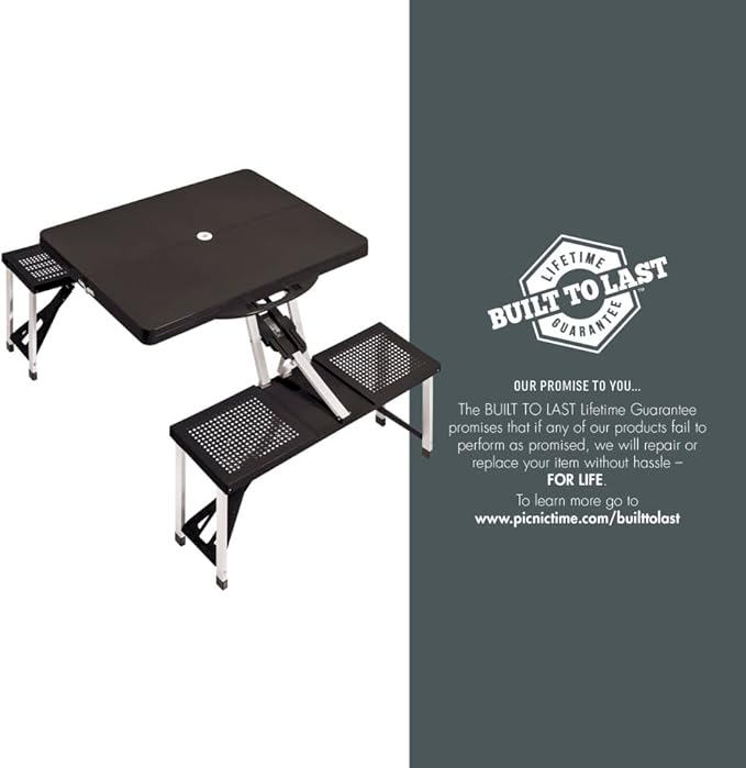 PICNIC TIME NCAA Ohio State Buckeyes Folding Picnic Table - Camping Table - Outdoor Table with Umbrella Hole, (Black)