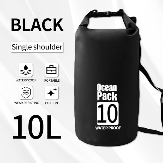 Waterproof Dry Bag 10L Custom PVC Sack Rafting Camping Hiking Backpack Kayak Sport Beach Gear Dry Bag (Black)