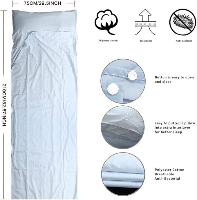 Travel and Camping Sheet Sleeping Bag Liner - Lightweight Compact and Portable Adult Sleeping Bag - Ideal for Traveling,Hostels and Camping
