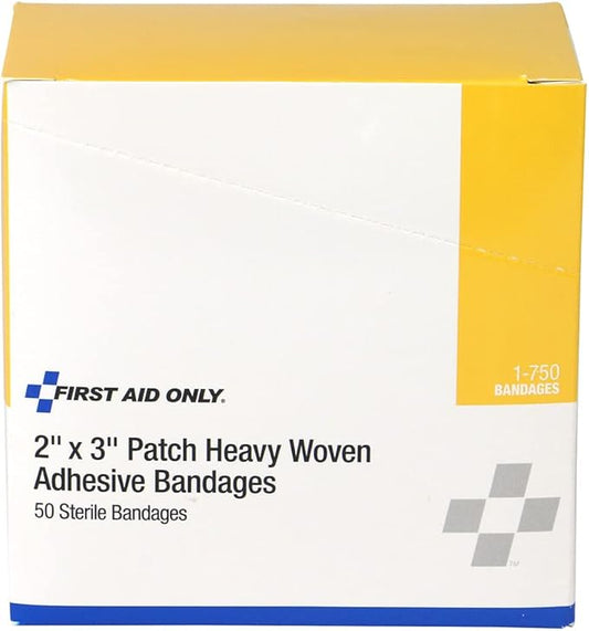 First Aid Only 1-750 Heavy Woven Fabric Adhesive Bandages, 2" x 3" Extra Large, 50 Count