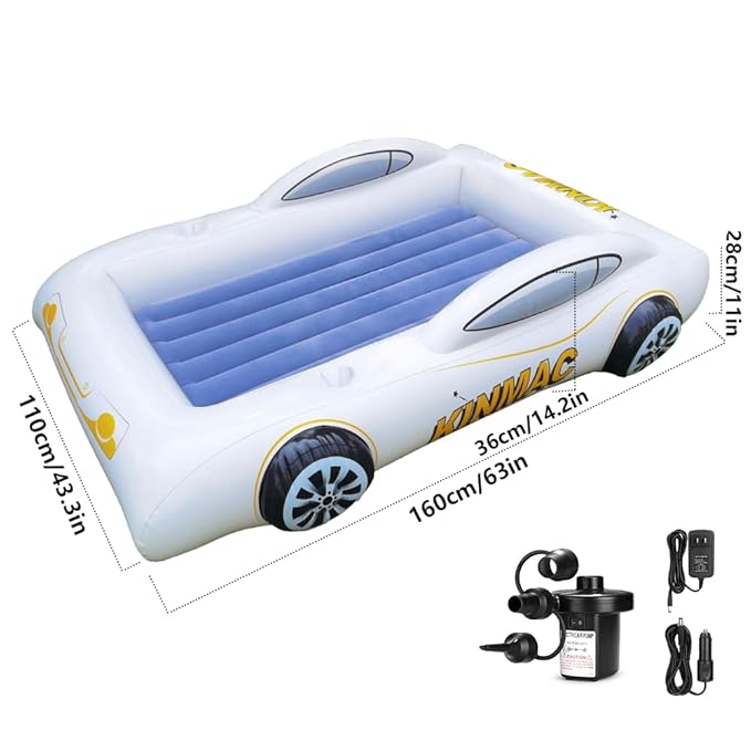 Inflatable Toddler Travel Bed- Portable Travel Toddler Air Bed for Kids Camping Air Mattress Racecar Toddler Bed with Sides Blow Up Mattress Sleeping Pad for Camping Car Travel Sleeping(Blue1)