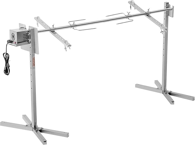 VEVOR 56-Inch Splicable Rotisserie Grill Kit, 132 lbs Sectional Spit Rod with Automatic 52W Motor & Heat Shield, Height Adjustable Spit Roaster Stand for Roasting Pig Lamb, Stainless Steel Grill