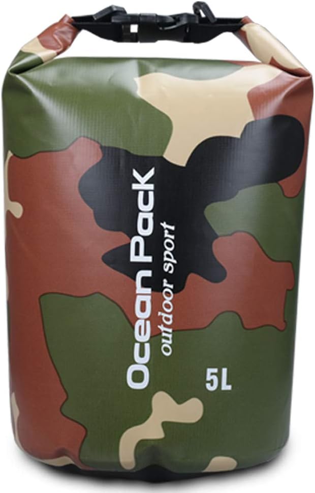 Outdoor Dry Sack/Floating Waterproof Bag 2L/3L/5L/10L/15L/20L/30L for Boating, Kayaking, Hiking, Snowboarding, Camping, Rafting, Fishing, Backpacking (Camouflage, 5L)