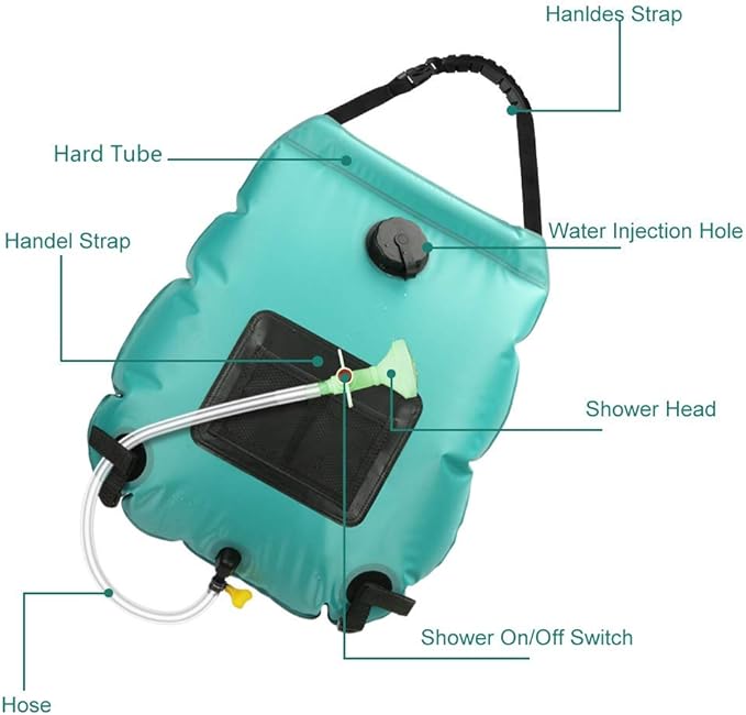 Solar Shower Bag | 5 Gal/20L Solar Heating Camping Shower Bag | Removable Hose | On-Off Switchable Shower Head | Ducha Portatil | Traveling Shower | Portable Shower for Beach Swimming, Hiking