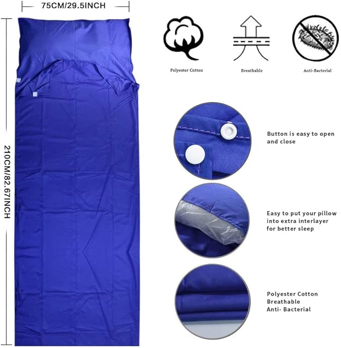 Travel and Camping Sheet Sleeping Bag Liner - Lightweight Compact and Portable Adult Sleeping Bag - Ideal for Traveling,Hostels and Camping