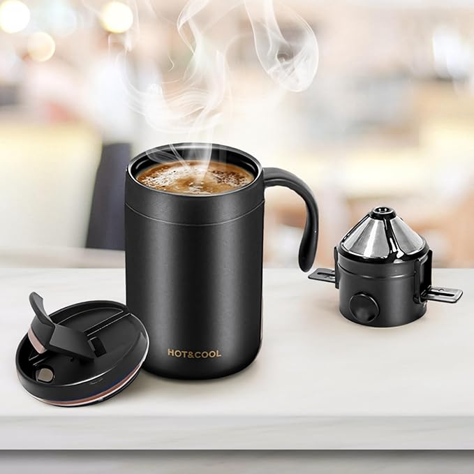 Pour Over Coffee Maker Camping Set, Stainless Steel Quality Design, Includes Filter and Spoon, Ideal for Travel Office and Home Use