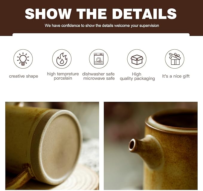 Pour Over Coffee Maker Set Vintage Ceramic Pour Over V60 Coffee Dripper Set with 20 Count Paper Coffee Filters,for Home Café Restaurant Camping,15.8 Ounces(Yellow)