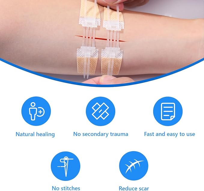 Emergency Wound Closures - 3 Pcs Butterfly Bandages Adhesive Bandages Stitch sutures Zipper Laceration Repair Without Stitches for Wound Care First Aid