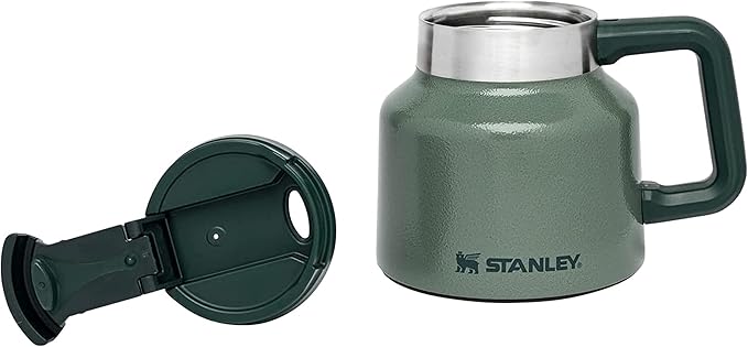 Stanley Tough-To-Tip Admiral's Mug 20 oz | Twist-on Flip Open Lid | Wide Body with Non-Skid Rubber Base | Insulated Stainless Steel Coffee Cup | BPA-Free | Hammertone Green
