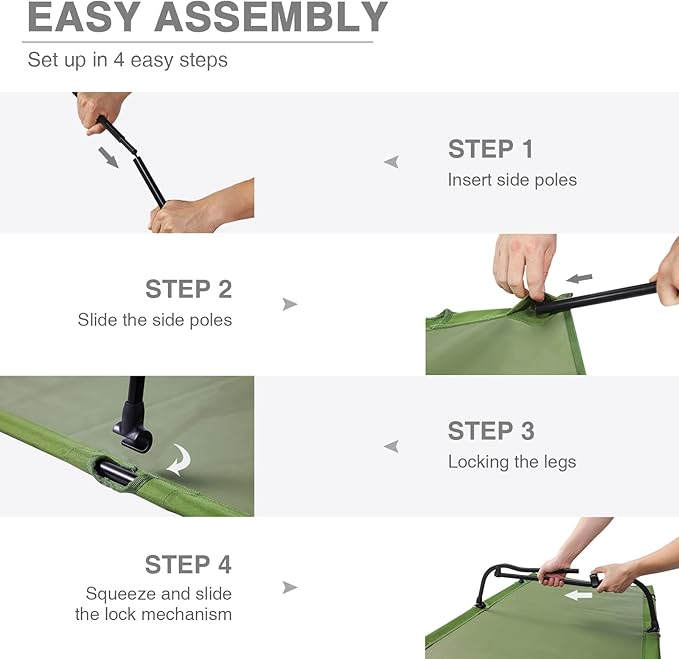 EVER ADVANCED Folding Camping Cot for Adults, Compact Sleeping Cots with Carry Bag, Portable Heavy Duty Foldable Camp Bed for Outdoor, Travel, Green