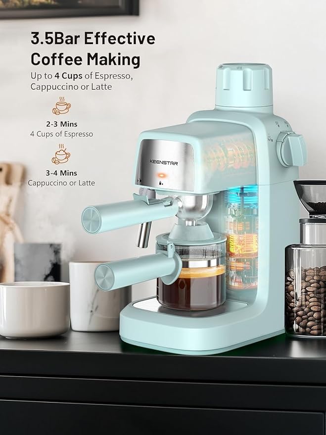 3.5Bar Espresso Machine with Milk Frother, 800W Compact Espresso and Cappuccino Machine with Preheating Function, 4 Cup Espresso Maker for Cappuccino or Latte, Gift for Coffee Lover