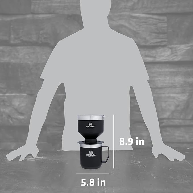 Stanley Perfect Brew Pour Over Set | 12 oz Camp Mug with Lid Included | Drip Coffee Maker with Reusable Filter | Insulated Stainless Steel | BPA-Free | Matte Black