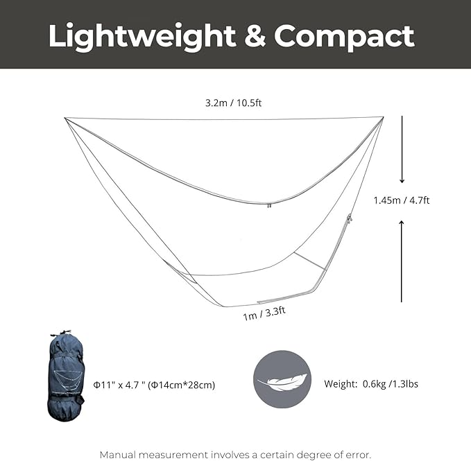 onewind Hammock Mosquito Net, Camping Hammock Bug Net with Zipper No See Um Mesh Lightweight Camping Bugnet with Floor for 11ft 12ft Hammock for Hiking Backpacking with Furry Friends