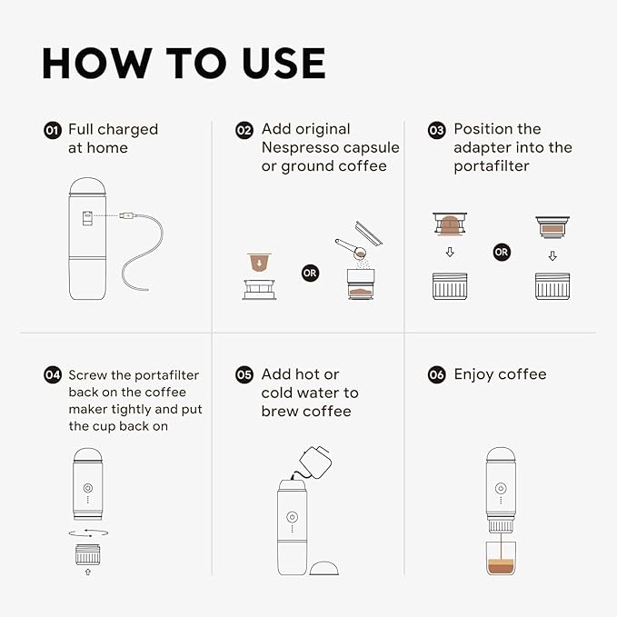 Portable Electric Espresso Coffee Maker, Fast self-heating 2 IN 1 Extraction System Espresso Machine, Support Ground Coffee and NS capsule, for Travel,Car,Hiking,Climbing,Rich Crema(White)