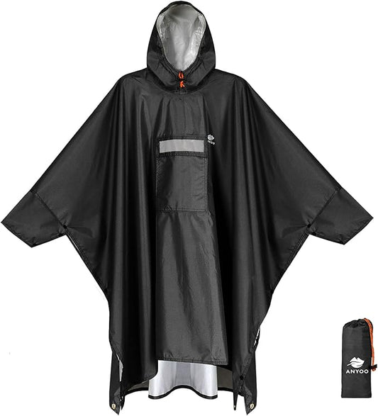 ANYOO Hooded Rain Poncho for Adults Waterproof Lightweight Rain Coat for Men Women Reusable Rain Jacket for Emergency Outdoor