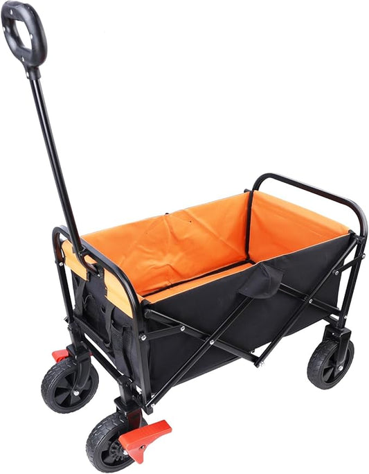Collapsible Folding Wagon Garden Shopping Beach Cart,Light Utility Buggy with Big Wheels,Adjustable Handle and Cup Holder,for Sand,Camping,Outdoor,30.31",Black+Yellow