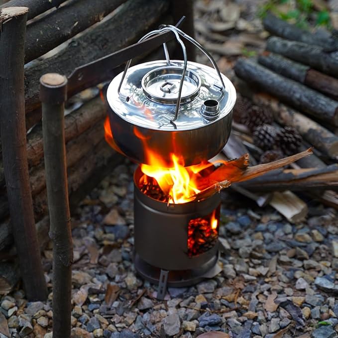 Widesea 1.7L Stainless Steel Camping Kettle Food-Grade 304 Tea Pot with Extra-Thick Handle Portable Water Boiler for Campfire, Hiking, Backpacking & Outdoor Cooking