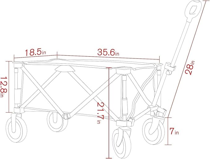 PORTAL Collapsible Folding Wagon, Push Pull Foldable Beach Wagon Cart with All-Terrain Wheels, Heavy Duty Utility Grocery Wagon for Outdoor Camping Garden Sport Shopping, Holds 225 lbs, Grey/Orange