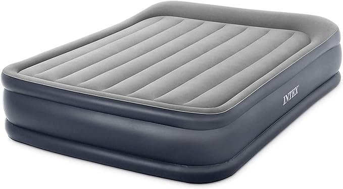 Intex 64135ED Dura-Beam Plus Deluxe Pillow Rest Air Mattress: Fiber-Tech – Queen Size – Built-in Electric Pump – 16.5in Bed Height – 600lb Weight Capacity