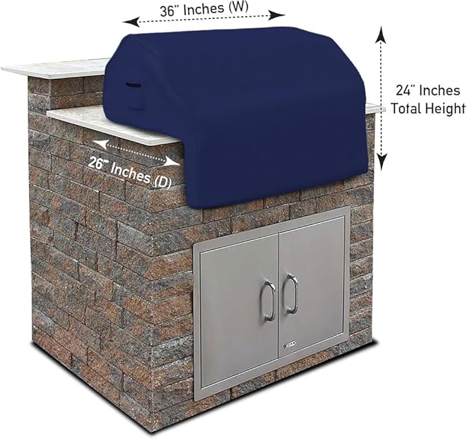 Covers & all Built-in Outdoor Grill Cover, Durable 12 Oz Waterproof Cover Max Material with Air Pocket & Elastic for Snug Fit (36" W x 26" D x 24" H Inches, Blue)