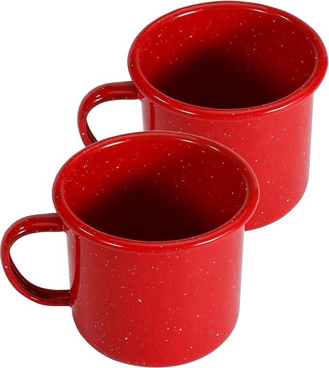 16oz Outdoor Camping Mugs set of 2- Enamel Camping Mugs-Enamel Coffee Tea Camping Cup Mugs-Coffee Tea Cups for Camping Fishing Picnic Hiking Home Office, Portable & Reusable (Red-2 pcs)