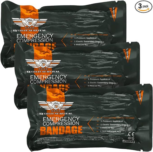 EVERLIT Israeli 6 Inch Emergency Bandage Compression Trauma Pressure Wound Dressing Sterile Vacuum-Sealed Packaging for Bleeding Control, Medical Trauma Kit, Gun Shot, First Aid IFAK