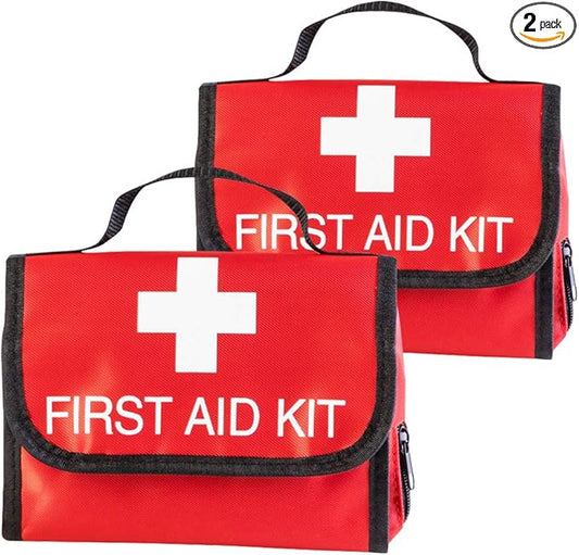 Aoutacc Nylon First Aid Empty Kit,Compact and Lightweight First Aid Bag for Emergency at Home, Office, Car, Outdoors, Boat, Camping, Hiking(Bag Only) (2 Pack Red Foldable)