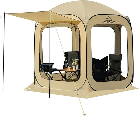 10x10 FT Pop Up Screen Tent - Instant Screened Gazebo Canopy with Mosquito Net, Portable Backyard Tent for 4-6 People, Easy Setup Patio Shelter for Camping, BBQ, Sports & Outdoor Activities