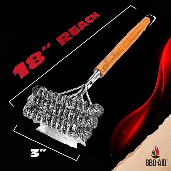 BBQ-AID Grill Brush for Outdoor Grill Bristle Free - 18" BBQ Brush for Grill Cleaning Kit - Safe BBQ Grill Cleaner Brush and Scraper - Stainless Grill Cleaning Brush for Any Grill, Grill Accessories