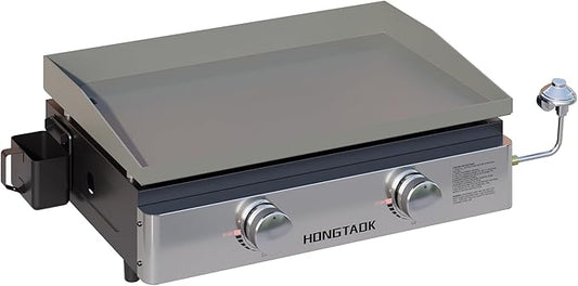 23 Inch Portable Propane Gas Grill with Stainless Steel Front Plate, Propane Table Top Griddle for Outdoor, Cooking, BBQ, Camping, 2 Burners