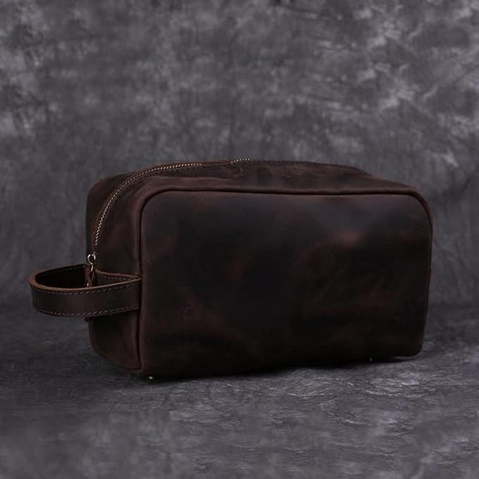 Genuine Leather Toiletry Bag for Men Travel Shaving Dopp Kit-Large Cosmetic Bags Toiletries Bathroom Organizer