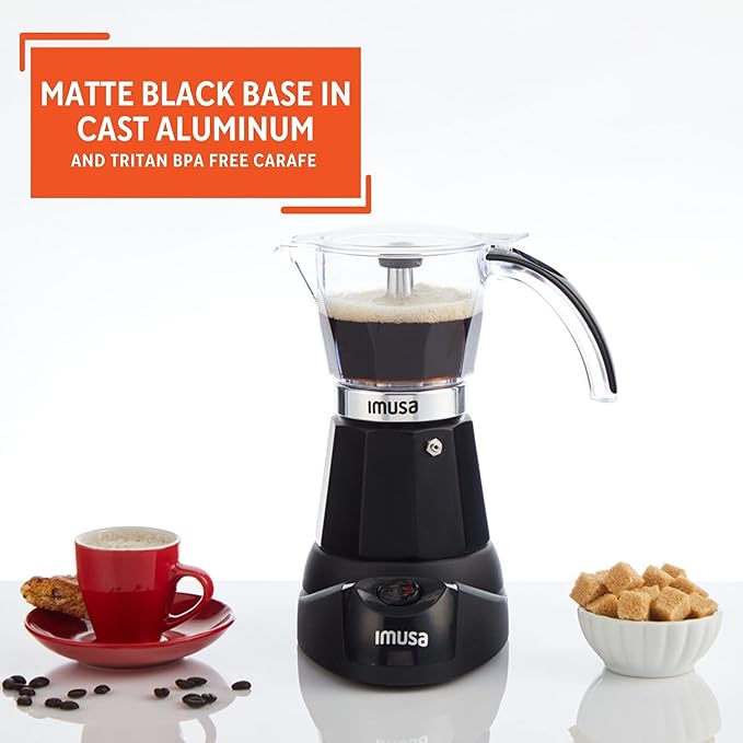 Imusa 6 or 3 Cup Electric Espresso Maker Black Coffee Machine for Cuban Coffee, Moka and Espresso Drinks