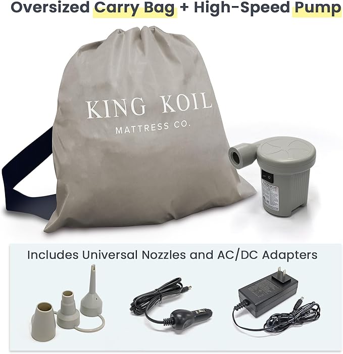 King Koil Luxury Inflatable Toddler Travel Bed with Built-in Safety Bumper, Portable Air Mattress Airbed for Kids Travel, Includes High-Speed Pump - Black