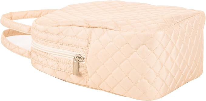 Machine Washable Women Quilted Fabric Insulated Reusable Cooler Lunch Bag Tote Adult Thermal Lunch Box Storage Bag for Work (Beige)
