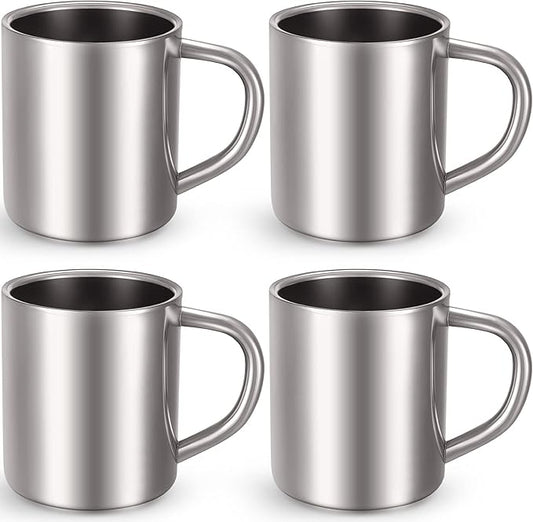 Cunhill 4 Set 7.5oz/220ml Stainless Steel Coffee Mug with Handle Metal Double Walled Cups Camping Mug Dishwasher Safe Tea Cups for Home Camping Travel Outdoors RV Keep Drinks Hot
