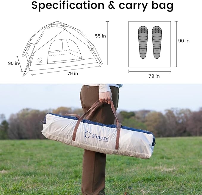 S'more Emergency Tent Shelter, Survival Tent for 2 Person, Lightweight and Portable Sun Shade Shelter, UFP 30+ Waterproof and Windproof Tent for Camping, Hiking, Backpacking and Outdoor Activities