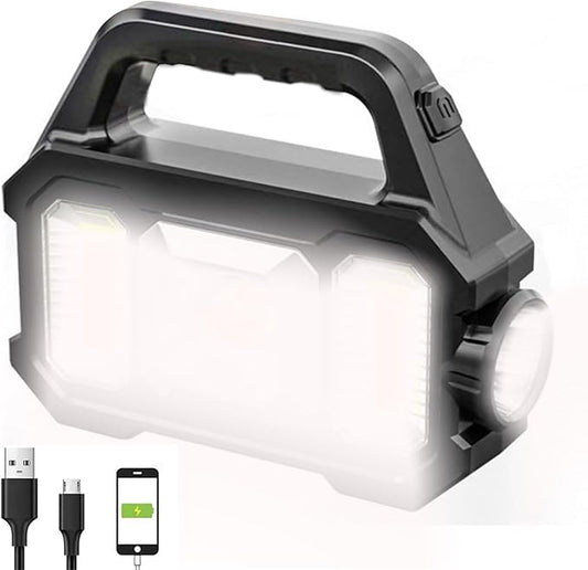 Solar Rechargeable LED Spotlight Flashlight, Super Bright 6000LM Handheld LED Searchlight, Multi-functional Portable Lamp Camping Lantern Flashlight, 6 Light Modes, Power Bank, IPX4 Waterproof