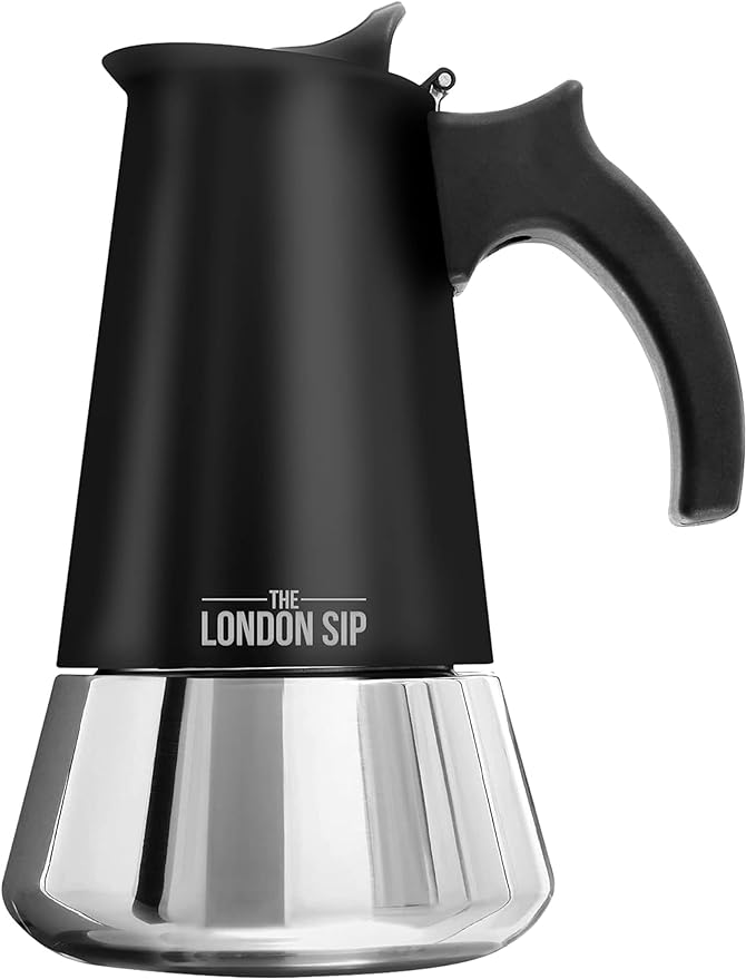 London Sip Stainless Steel Stovetop Espresso Maker Moka Pot Italian Coffee Percolator, Matte Black, Large (16.9 oz)