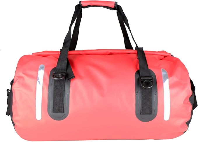 Waterproof Duffle Bag Travel Dry Bag 500D PVC for Motorcycle Tail Kayaking Rafting Boating Swimming Camping Hiking Beach Fishing (Red, 60L)